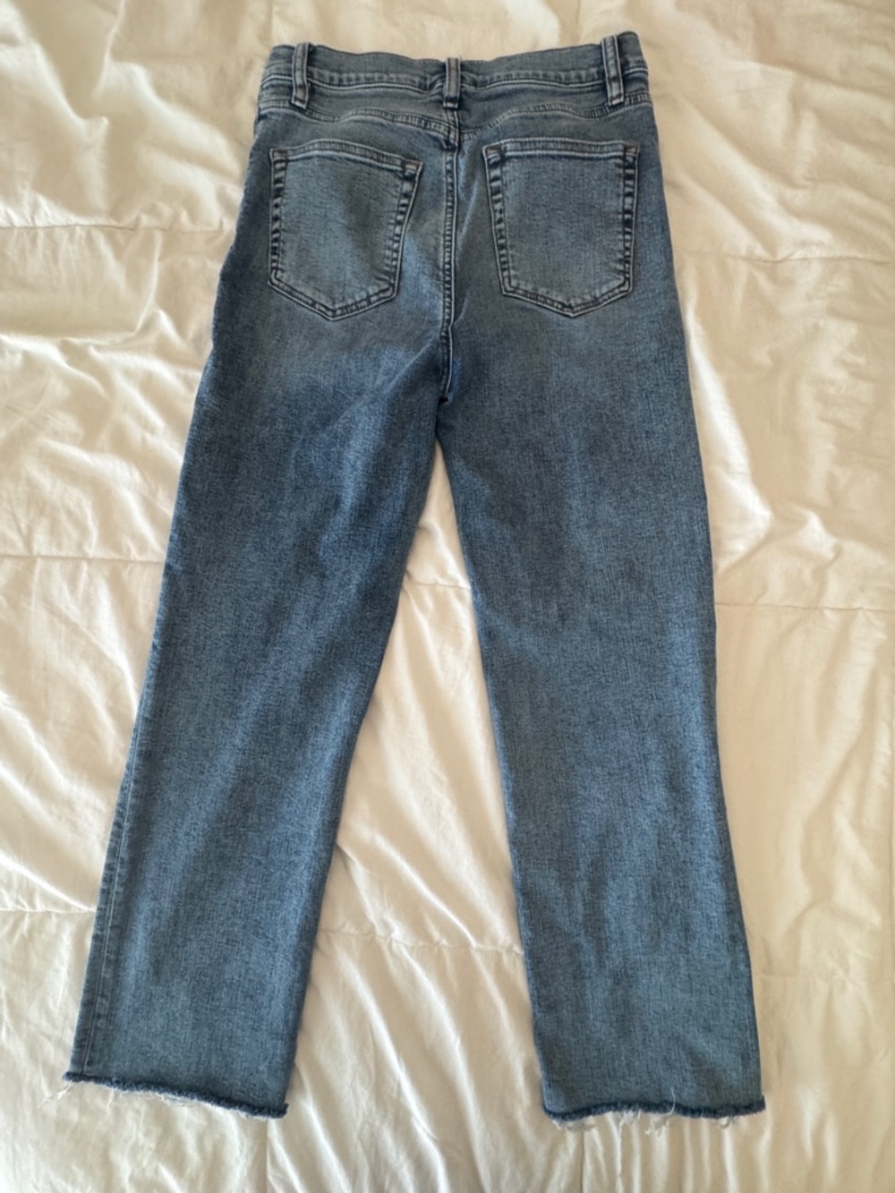 FRAME Le Sleek Straight Jeans Rawley Raw Fray Hem Medium Wash Size 28 - Picture 4 of 10